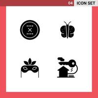 pack de 4 glyphes solides créatifs d'annuler le costume supprimer les éléments de conception vectoriels modifiables de la mascarade papillon vecteur