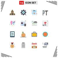 16 icônes créatives signes et symboles modernes du jour marteau liste construction d'engrenages pack modifiable d'éléments de conception de vecteur créatif