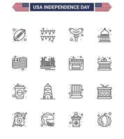 16 usa ligne signes fête de l'indépendance célébration symboles de pont drapeau francfort pays statehouse modifiable usa day vector design elements