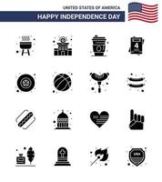 joyeux jour de l'indépendance 4 juillet ensemble de 16 glyphes solides pictogramme américain d'insigne de boisson militaire américaine amour éléments de conception vectoriels modifiables usa day vecteur