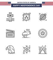 ensemble de 9 lignes vectorielles le 4 juillet fête de l'indépendance des états-unis comme cannon usa barbecue vidéo américain modifiable usa day vector design elements