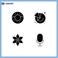 pack de 4 signes et symboles de glyphes solides modernes pour les supports d'impression Web tels que donut mic finance fleur record éléments de conception vectoriels modifiables vecteur