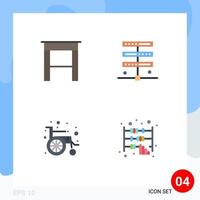 ensemble de pictogrammes de 4 icônes plates simples d'éléments de conception vectoriels modifiables d'entreprise de serveur de données de fauteuil roulant de bureau vecteur