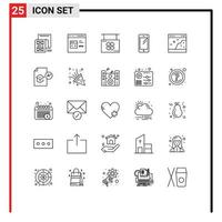 ligne d'interface mobile ensemble de 25 pictogrammes de téléphone mobile développer signe suspendu éléments de conception vectoriels modifiables vecteur