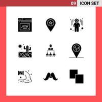 ensemble de 9 symboles d'icônes d'interface utilisateur modernes signes pour le leadership entreprise organisation d'entreprise soleil éléments de conception vectoriels modifiables vecteur