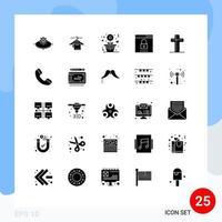 pack de 25 glyphes solides créatifs d'optimisation de la sécurité hôtel media rose éléments de conception vectoriels modifiables vecteur