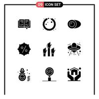 ensemble de 9 symboles d'icônes d'interface utilisateur modernes signes d'intention désir alimentaire vente éléments de conception vectoriels modifiables vecteur