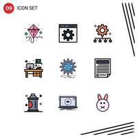 9 icônes créatives signes et symboles modernes de l'autorité du lieu de travail d'entreprise responsabilité bureau plan de travail éléments de conception vectoriels modifiables vecteur