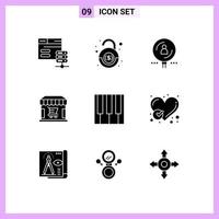 interface mobile glyphe solide ensemble de 9 pictogrammes de shopping audio trouver des éléments de conception vectoriels modifiables de recrutement de magasin vecteur
