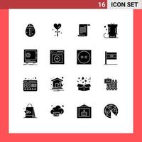 pack de 16 glyphes solides créatifs d'éléments de conception vectoriels modifiables de célébration de cadeau de fichier de jour férié vecteur