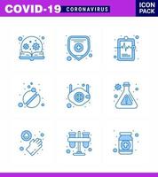 9 bleu coronavirus maladie et prévention vecteur icône masque soins santé comprimés médecine coronavirus viral 2019nov éléments de conception de vecteur de maladie