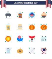 joyeux jour de l'indépendance pack de 16 appartements signes et symboles pour boisson gâteau pays muffin gâteau modifiable usa day vector design elements