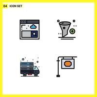 interface mobile fillline couleur plate ensemble de 4 pictogrammes de navigateur en ligne ajouter des éléments de conception vectoriels modifiables de serveur web de conception vecteur