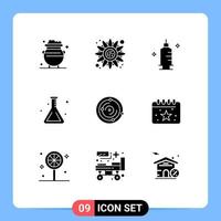 pack de 9 signes et symboles de glyphes solides modernes pour les supports d'impression web tels que la fiole spase thanksgiving lab seringue éléments de conception vectoriels modifiables vecteur