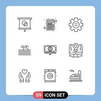 ensemble de 9 symboles d'icônes d'interface utilisateur modernes signes pour l'argent natation monde activité de natation éléments de conception vectoriels modifiables vecteur
