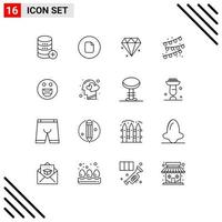 pack d'interface utilisateur de 16 contours de base d'émotions heureux ui emojis décoration de fête éléments de conception vectoriels modifiables vecteur