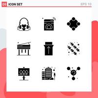 interface mobile glyphe solide ensemble de 9 pictogrammes d'éléments de conception vectoriels modifiables pour l'éducation au piano vecteur