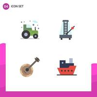 pack de 4 icônes plates créatives d'éléments de conception vectoriels modifiables d'instrument de métronome de tracteur audio agricole vecteur
