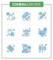 nouveau coronavirus 2019ncov 9 pack d'icônes bleues protection d'urgence soins protéger virus coronavirus viral 2019nov éléments de conception de vecteur de maladie