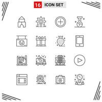 symboles d'icônes universels groupe de 16 contours modernes d'éléments de conception vectoriels modifiables de laboratoire de carte d'interface citrouille halloween vecteur