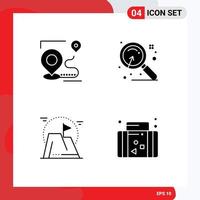 ensemble moderne de 4 pictogrammes de glyphes solides d'éléments de conception vectoriels modifiables d'objectif de marché de destination de réalisation de carte vecteur
