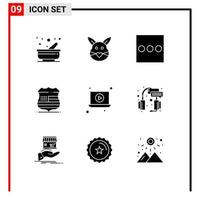 interface mobile glyphe solide ensemble de 9 pictogrammes d'éléments de conception vectoriels modifiables de signe de sécurité de pâques pour ordinateur portable vidéo vecteur