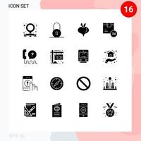 groupe de 16 signes et symboles de glyphes solides pour les éléments de conception vectoriels modifiables du produit de temps de navet de l'interface client vecteur