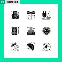 ensemble de 9 symboles d'icônes d'interface utilisateur modernes signes pour les éléments de conception vectoriels modifiables de l'application d'engrenage effrayant de tablette d'entreprise vecteur