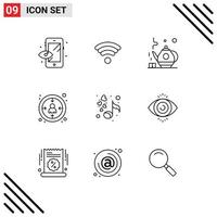 ensemble de 9 symboles d'icônes d'interface utilisateur modernes signes pour test oculaire thé vert romantique musique utilisateur éléments de conception vectoriels modifiables vecteur