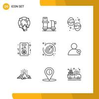 ensemble de pictogrammes de 9 contours simples d'éléments de conception vectoriels modifiables de nourriture de fleur logistique de cadeau présent vecteur