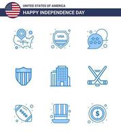 9 panneaux bleus pour le jour de l'indépendance des états-unis bâtiment seurity usa shield chat bulle modifiable usa day vector design elements