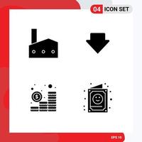 pack de 4 signes et symboles de glyphes solides modernes pour les supports d'impression Web tels que l'industrie de l'investissement en usine éléments de conception vectoriels modifiables vecteur