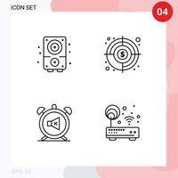 ensemble moderne de 4 couleurs et symboles plats remplis tels que la cible sonore de l'horloge audio hors éléments de conception vectoriels modifiables vecteur