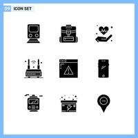 interface mobile glyphe solide ensemble de 9 pictogrammes d'éléments de conception vectoriels modifiables de coeur de routeur de service de technologie sans fil vecteur