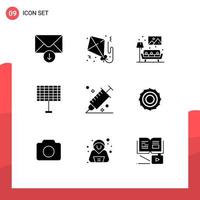 interface mobile glyphe solide ensemble de 9 pictogrammes d'éléments de conception vectoriels modifiables de couleur vivante éco vecteur