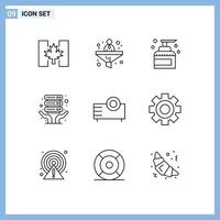 symboles d'icônes universelles groupe de 9 contours modernes de serveur de nettoyage partagé électronique hébergeant des éléments de conception vectoriels modifiables par pulvérisation vecteur