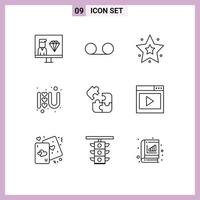 9 icônes créatives signes et symboles modernes de puzzle scientifique signe d'amour préféré signe de coeur éléments de conception vectoriels modifiables vecteur