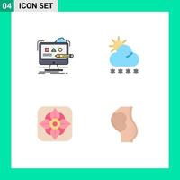 pack d'icônes plates de 4 symboles universels d'art fleur neige numérique nature éléments de conception vectoriels modifiables vecteur