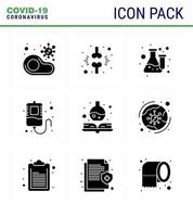 prévention du virus corona covid19 conseils pour éviter les blessures 9 glyphe solide icône noire pour la présentation fraction de test de transfusion flacon de laboratoire coronavirus viral 2019nov élément de conception de vecteur de maladie