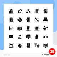 interface mobile glyphe solide ensemble de 25 pictogrammes de gestion de la communication par e-mail chat partager document éléments de conception vectoriels modifiables vecteur