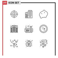 contour de l'interface mobile ensemble de 9 pictogrammes d'éléments de conception vectoriels modifiables du bâtiment de l'hôpital du service de soins matériels vecteur