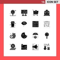 symboles d'icônes universels groupe de 16 glyphes solides modernes de lavage curieux panier soupe trésor éléments de conception vectoriels modifiables vecteur
