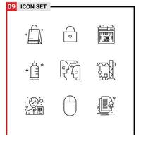 9 contours universels définis pour les applications web et mobiles interaction communication web cerveau pharmacie éléments de conception vectoriels modifiables vecteur