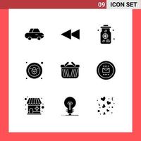 interface mobile glyphe solide ensemble de 9 pictogrammes d'enveloppe de cadenas de travail de secrétaire ecommerce éléments de conception vectoriels modifiables vecteur