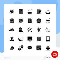 25 pack de glyphes solides de l'interface utilisateur de signes et symboles modernes de la politique entrante tranche de papier de cuisson éléments de conception vectoriels modifiables vecteur