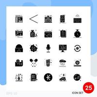 25 concept de glyphe solide pour les sites Web mobiles et les applications matériel de conception vidéo lecteur multimédia éléments de conception vectoriels modifiables vecteur