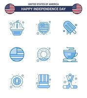 9 panneaux bleus pour le jour de l'indépendance des états-unis nutrition beignet crème drapeau des états-unis éléments de conception vectoriels modifiables vecteur