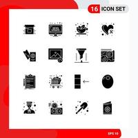 16 glyphes solides vectoriels thématiques et symboles modifiables d'éléments de conception vectoriels modifiables de thé du sein public de sensibilisation au cancer du coeur vecteur