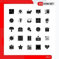 pack de 25 glyphes solides créatifs de filtre tv coût écran argent éléments de conception vectoriels modifiables vecteur