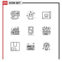 9 contours vectoriels thématiques et symboles modifiables d'éléments de conception vectoriels modifiables de monnaie de construction de paiement de marque vecteur